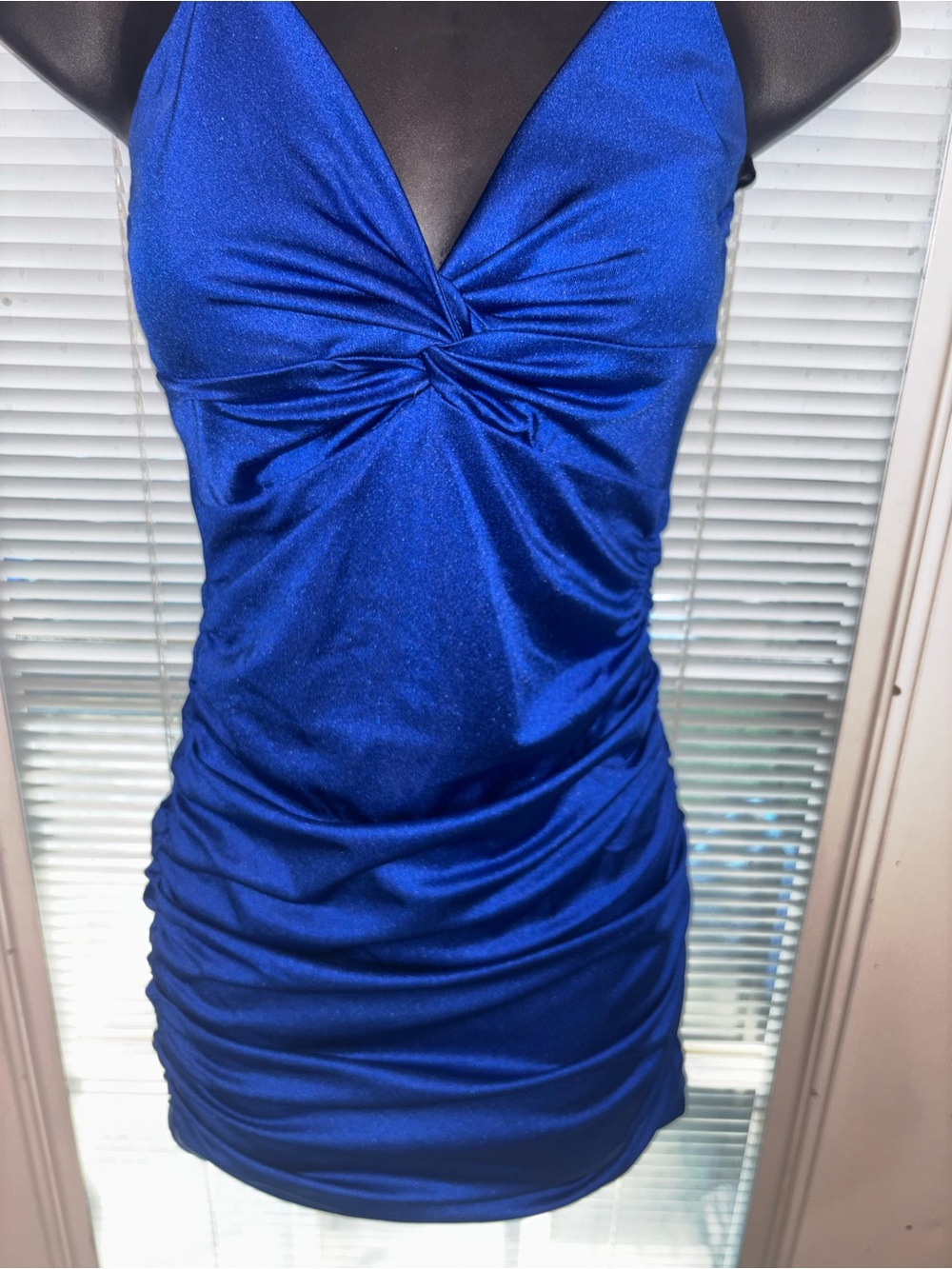 B Darlin Royal Blue Twist-Front Ruched Mini Dress